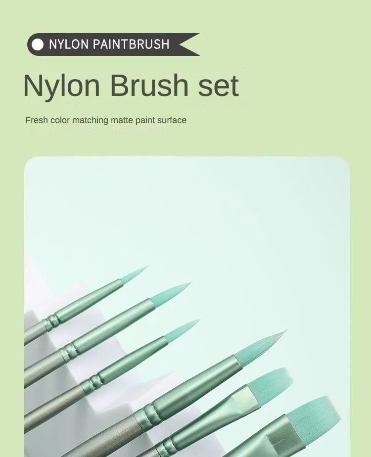 Watercolor Brush Set Pointed Round Flat Head Soft Hair Beginner's Art Student Hand Drawn Watercolor Nylon Painting Material