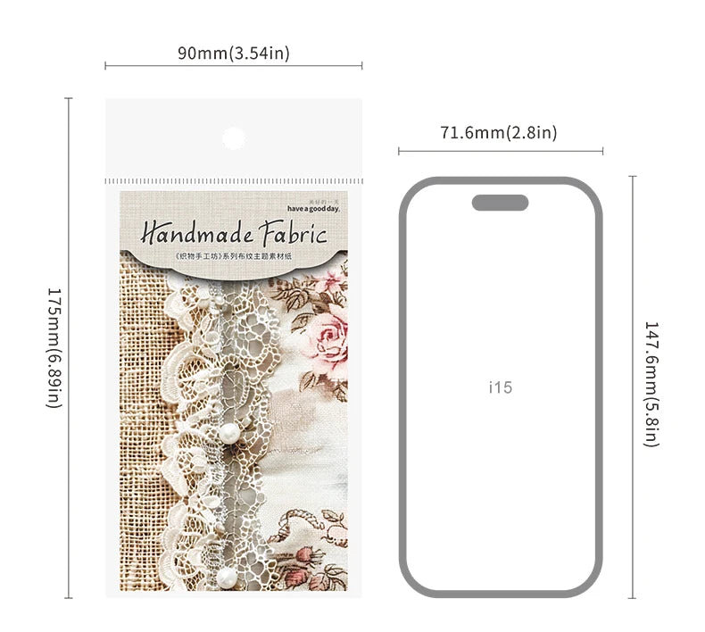 JIANWU Handmade Fabric Series Vintage Lace Flower Landscape Collage Scrapbook Material Paper Creative Junk Journal Stationery