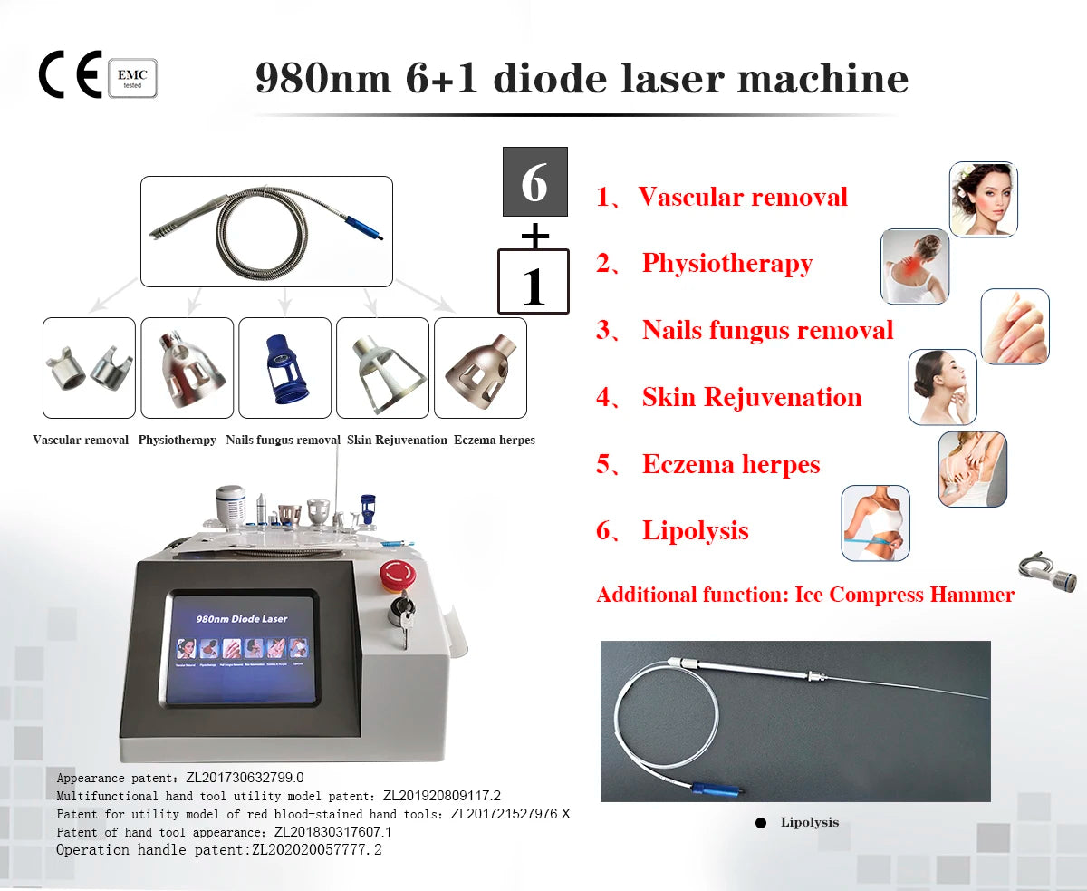 980Nm Laser Diode Vascular Spider Varicose Vein Removal Machine Treatment Fungi Physiotherapy