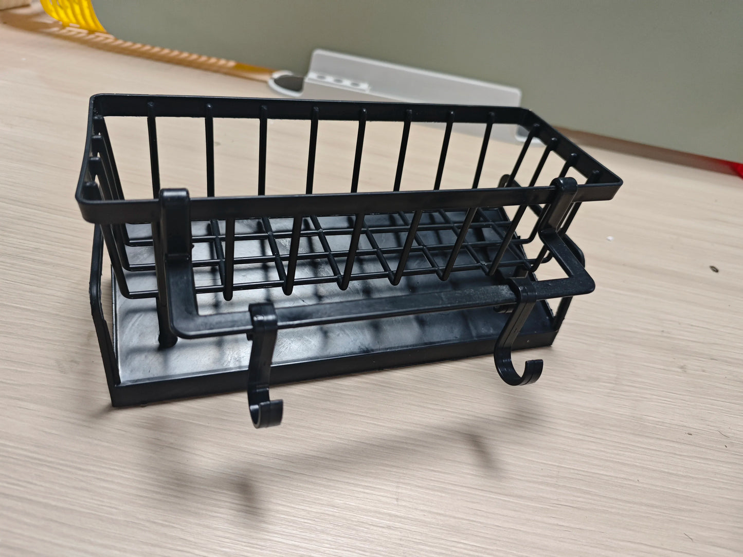 No-Punch ABS Kitchen Sink Shelf with Hooks Multifunctional Faucet Drainage Rack Adhesive Tap Organizer for Spice & Rag Storage ﻿