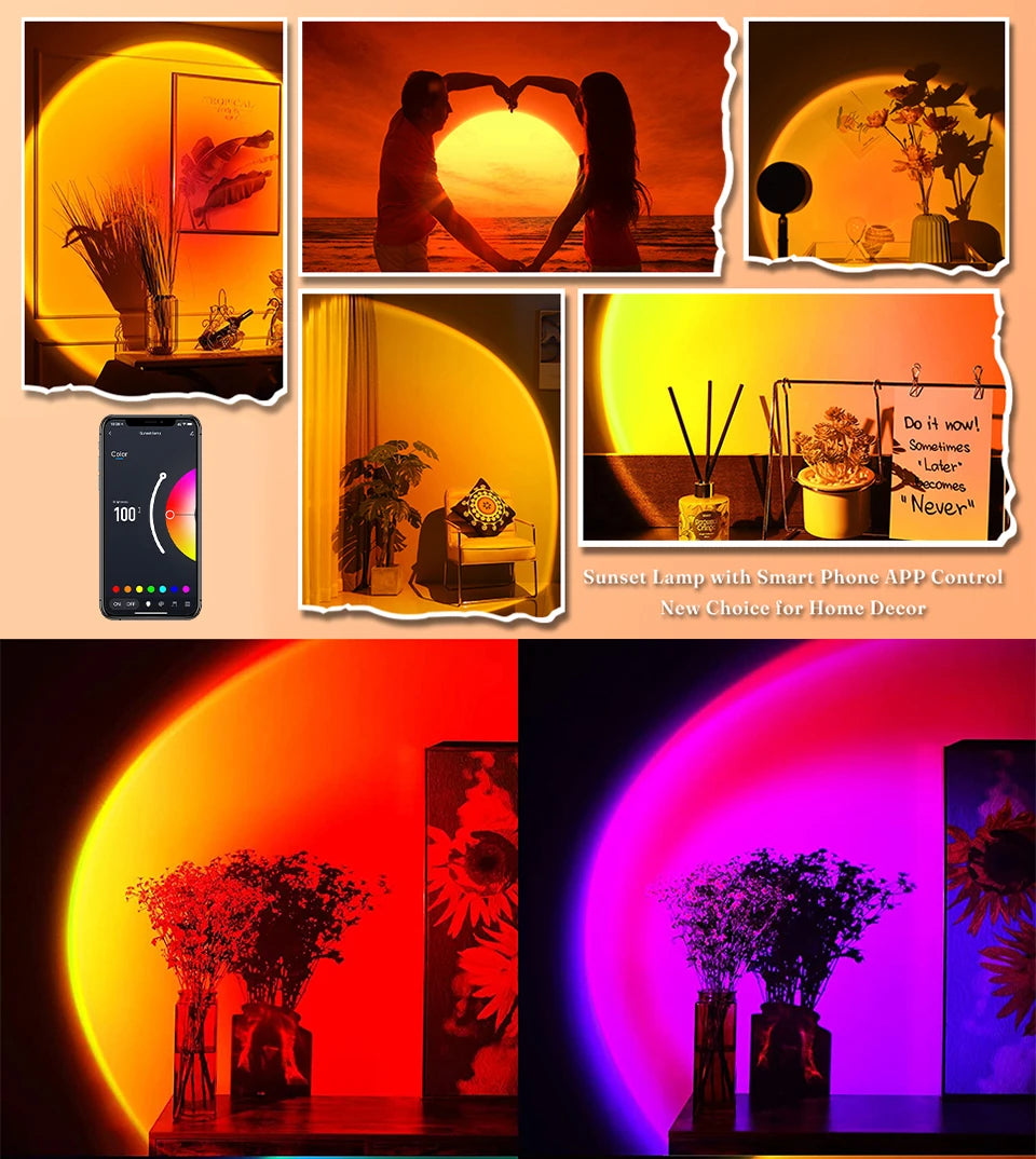 Tuya Smart Sunset Lamp Night Light Sunset Projector Smart Life APP Remote Led Lights Room Decoration Photography Birthday Gift