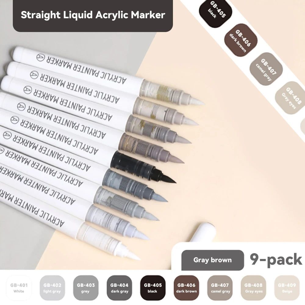 9colors/Set Acrylic Paint Pens Brush Marker Pen for Rock Painting,Ceramic,Glass,Wood,Canvas,Diy Art Supplies Drawing Stationary