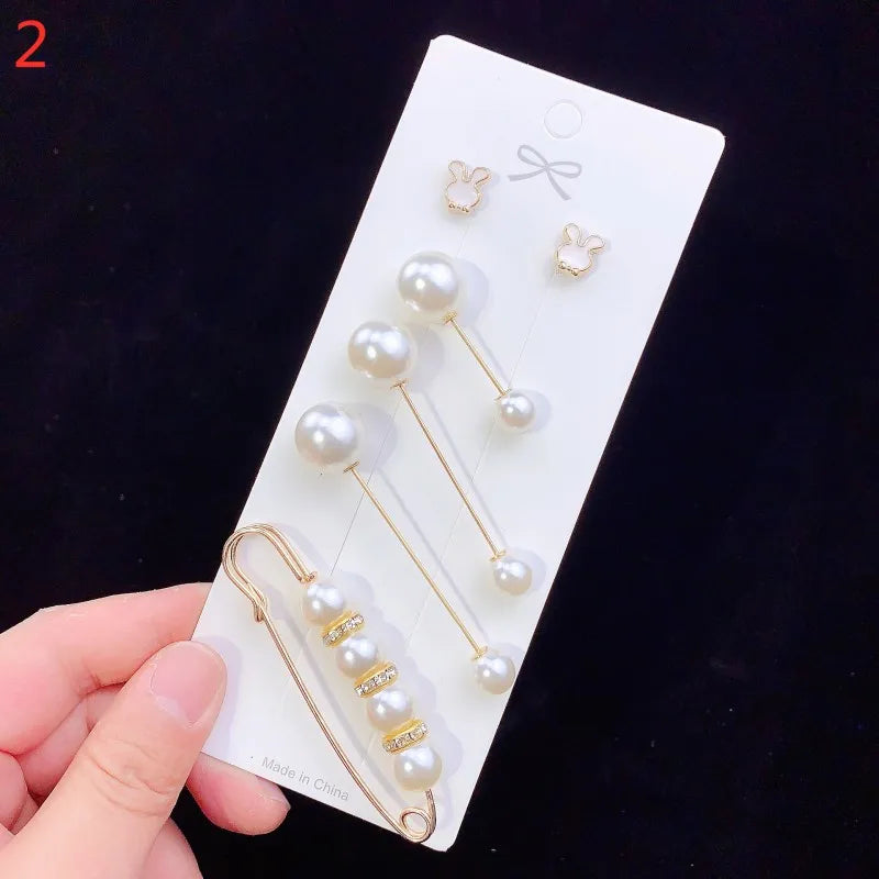 Pearl Brooches Set Waist Buckle Cardigan Jeans Button Brooch Pins Women Sweater Coat Anti Fall Pearls Clothes Pin Decoration