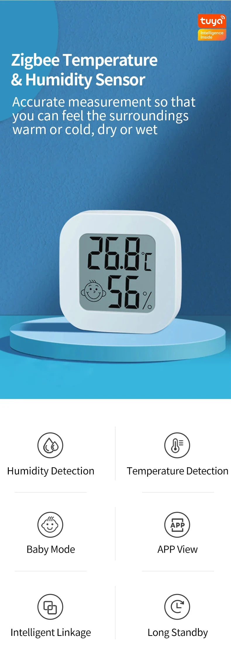 Tuya Zigbee Temperature Humidity Sensor Mini LCD Digital Display Works with Smart Life APP Remote Control Thermometer Hygrometer