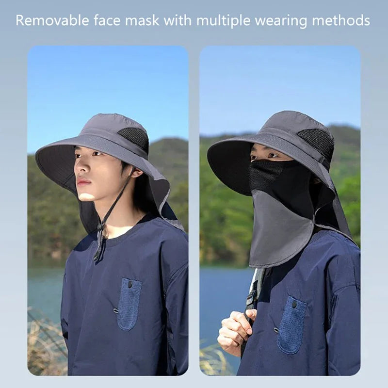 UPF 50+ Sun Hat with Face Neck Flap Wide Brim UV Protection Fishing Hat for Men Women Outdoor Hiking Gardening