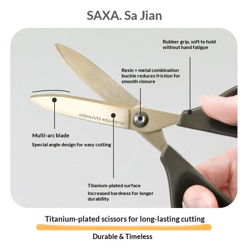 Japan KOKUYO SAXA Safety Scissors,Portable Titanium Coated Non-stick Blunt Tip Multi-Purpose Scissors for Home,Kids Craft&Office