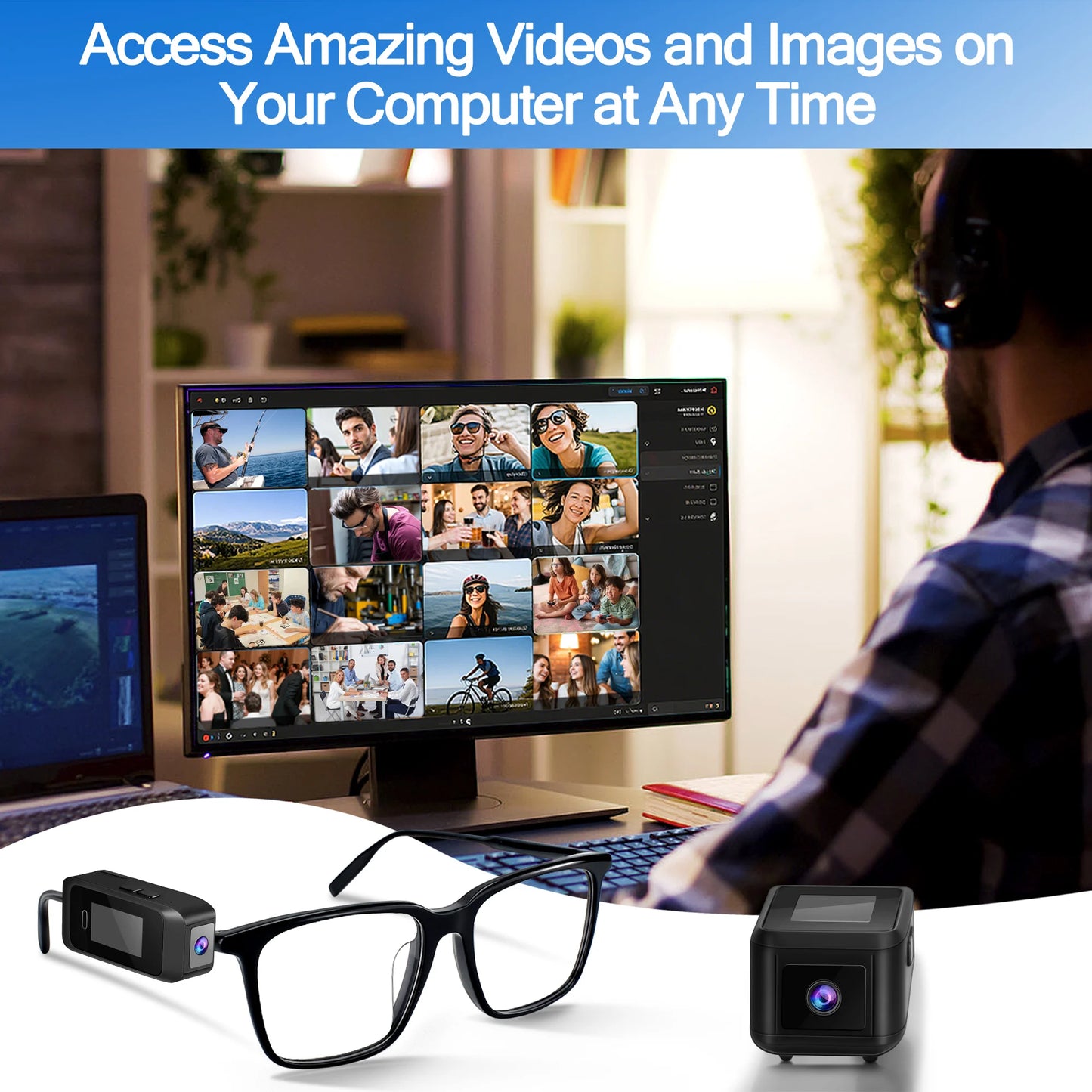 NEW Glasses Wearable Mini Pocket Camera 1080P Portable Digital Video Recorder Body Camera Head Mounted Miniature Camcorde Screen