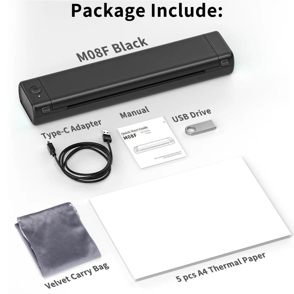Phomemo M08F A4 Paper Printer Portable Thermal Printer Tattoo Printer Bluetooth Printer Compatible with Phone&Laptop for Office