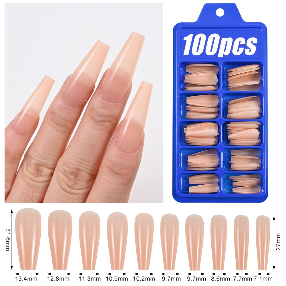 100Pcs Light Pink Press on Nails Short Medium Square Wearable Fake Nails Tips 10 sizes Full Cover False Nails Finger Decoration