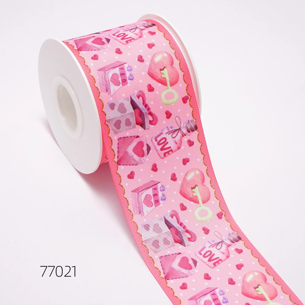 5 Yards 3inch 75mm of  Valentine's Day flowers  Printed Ribbon For Hair Bows DIY Crafts Handmade Accessories 76711
