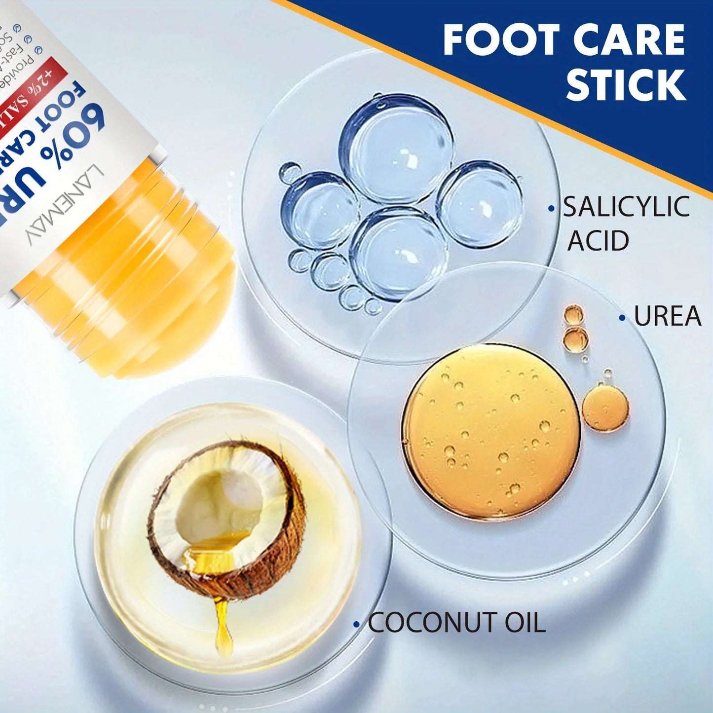 60% Urea Foot Care Stick - Deep Hydration for Dry Cracked Heels,Salicylic Acid & Antioxidants for Rough Light Beige Removal