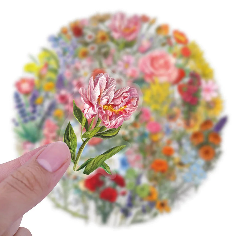 60PCS Transparent Flowers Stickers Graffiti Stickers DIY Diary Phone Case Handmade Scrapbook Aesthetic Stickers
