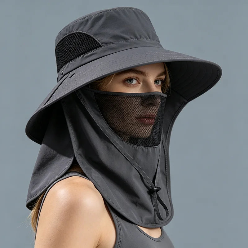UPF 50+ Sun Hat with Face Neck Flap Wide Brim UV Protection Fishing Hat for Men Women Outdoor Hiking Gardening
