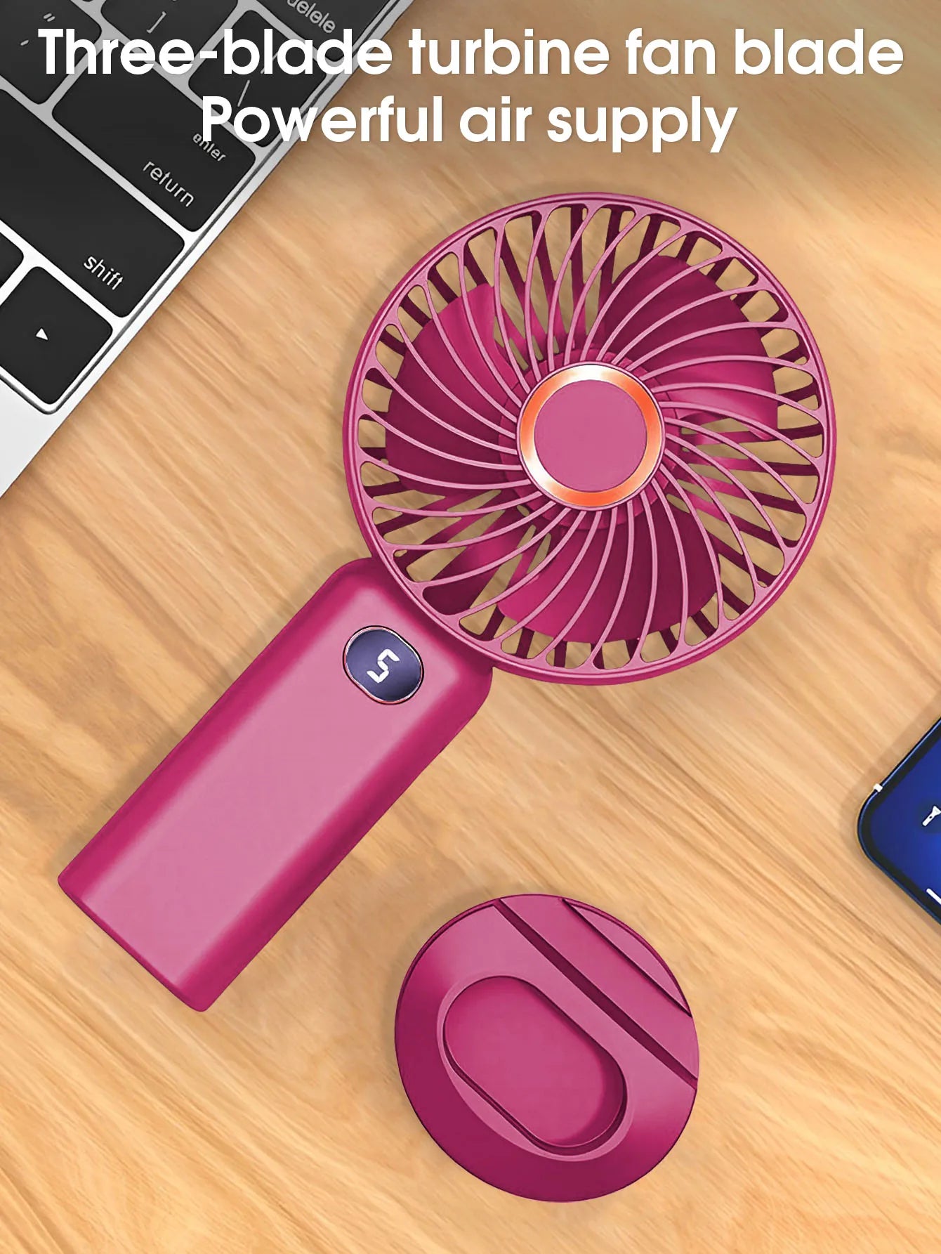 Portable Handheld Fan USB Rechargeable Mini Fan Digital Display 5-Speed Adjustment Suitable For Travel Outdoor Office Home