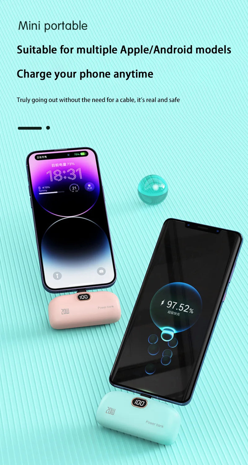 Portable Mobile Charger Mini Power Bank Built Cable Fast Charger Battery Capsule Power bank 10000/5000mAh For iPhone Type-C
