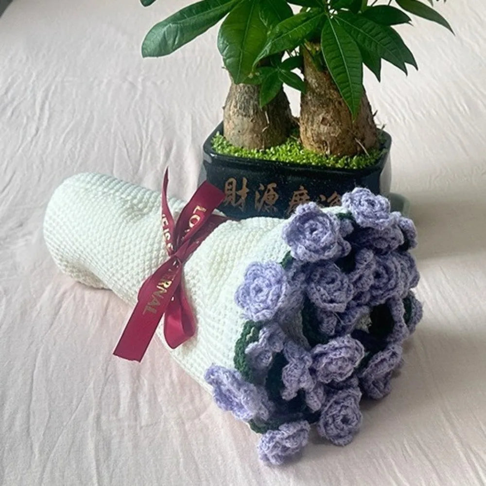 Creative Crochet Rose Bouquet Blanket Fashion Finished Rose Nap Blanket Soft Flower Hugging Blanket Valentine's Day Blanket
