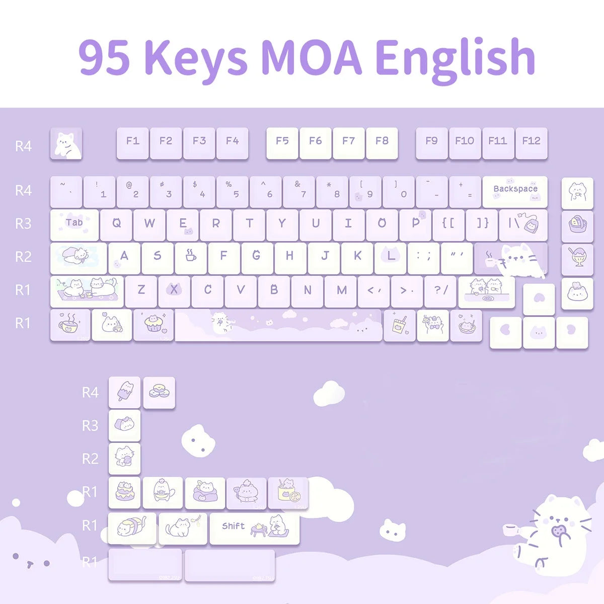 95 Keys artoon Cute Puppy Cat Kitty Keycaps GMK PBT Keycap MOA Profile Dye Sublimation For  DIY Mechanical Keyboard Girls Gift