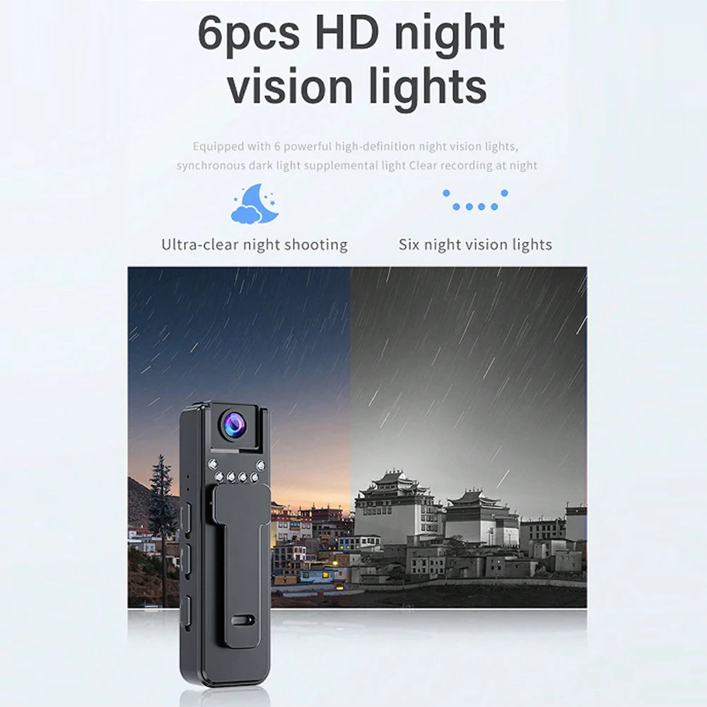 1080P Mini Body Camera 180° Rotatable Lens Body Mounted Camera Small Portable IR Night Vision Police Body Camera for Bike