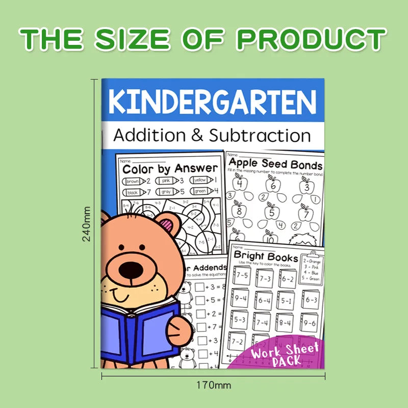 32-Page Interactive Math Learning Workbook with Addition & Subtraction Worksheets, Crossword Puzzles, Colorful Math Activities