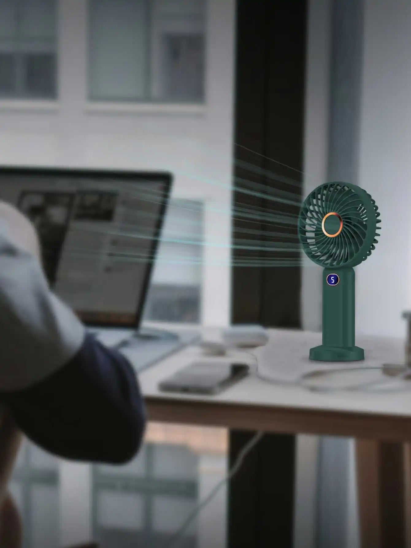 Portable Handheld Fan USB Rechargeable Mini Fan Digital Display 5-Speed Adjustment Suitable For Travel Outdoor Office Home