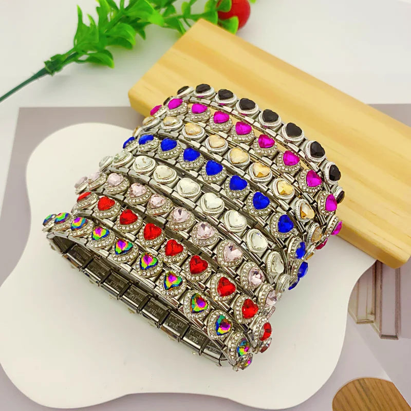New Fashion Colorful Love Gemstone Style Italian Charm Fit 9mm Link Stainless Steel Bracelet Module DIY Women Men Jewelry Making