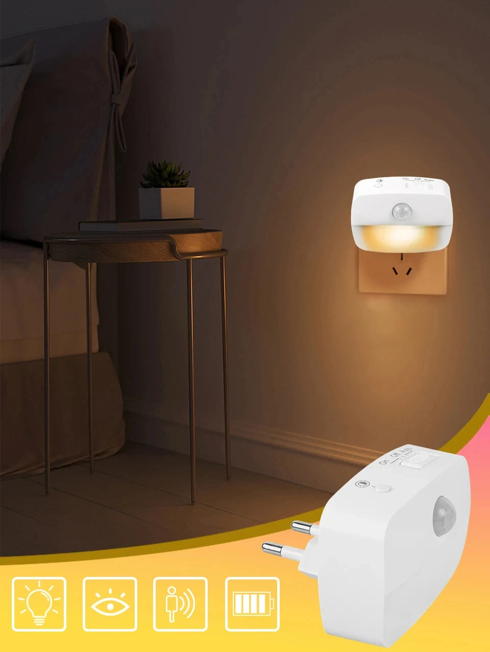 LED Night Light EU US Plug In Smart Motion Sensor Light 220V Wall Lamp For Home Aisle Hallway Stair Kitchen Bedroom Night Lamp