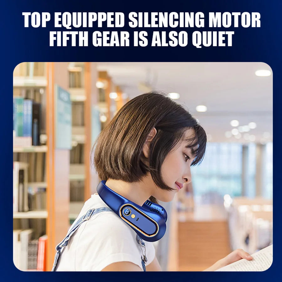 5 Speeds Neck Fan, LED Display, 360° Airflow, Quiet Portable USB Wearable Fan for Travel Office Home