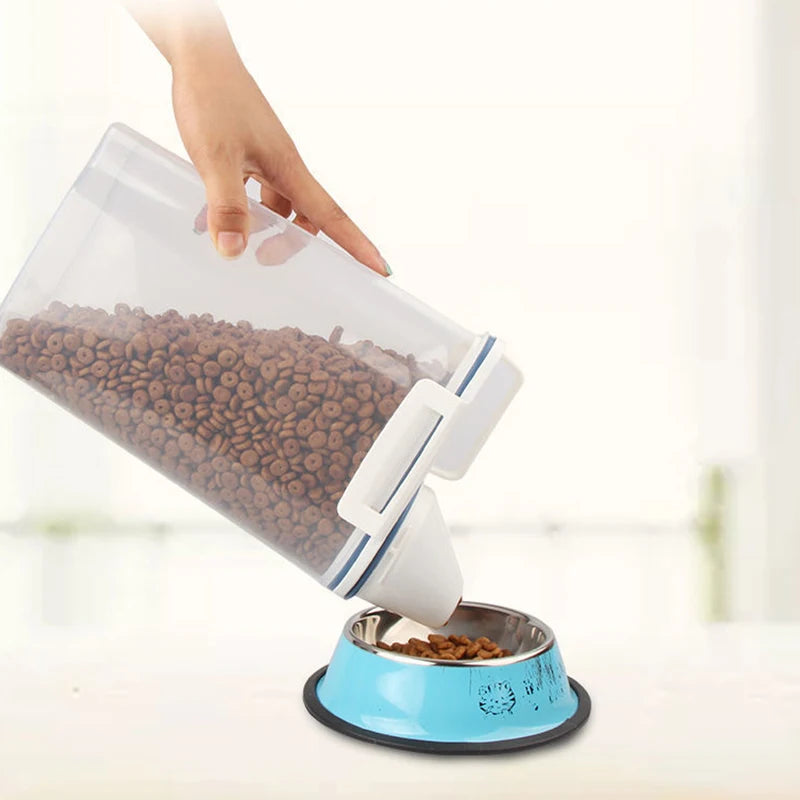 1.5kg/2kg Dog Cat Food Storage Container Plastic Pail With Measuring Cup Airtight Moisture Proof Pet Supplies Kitchen Jar