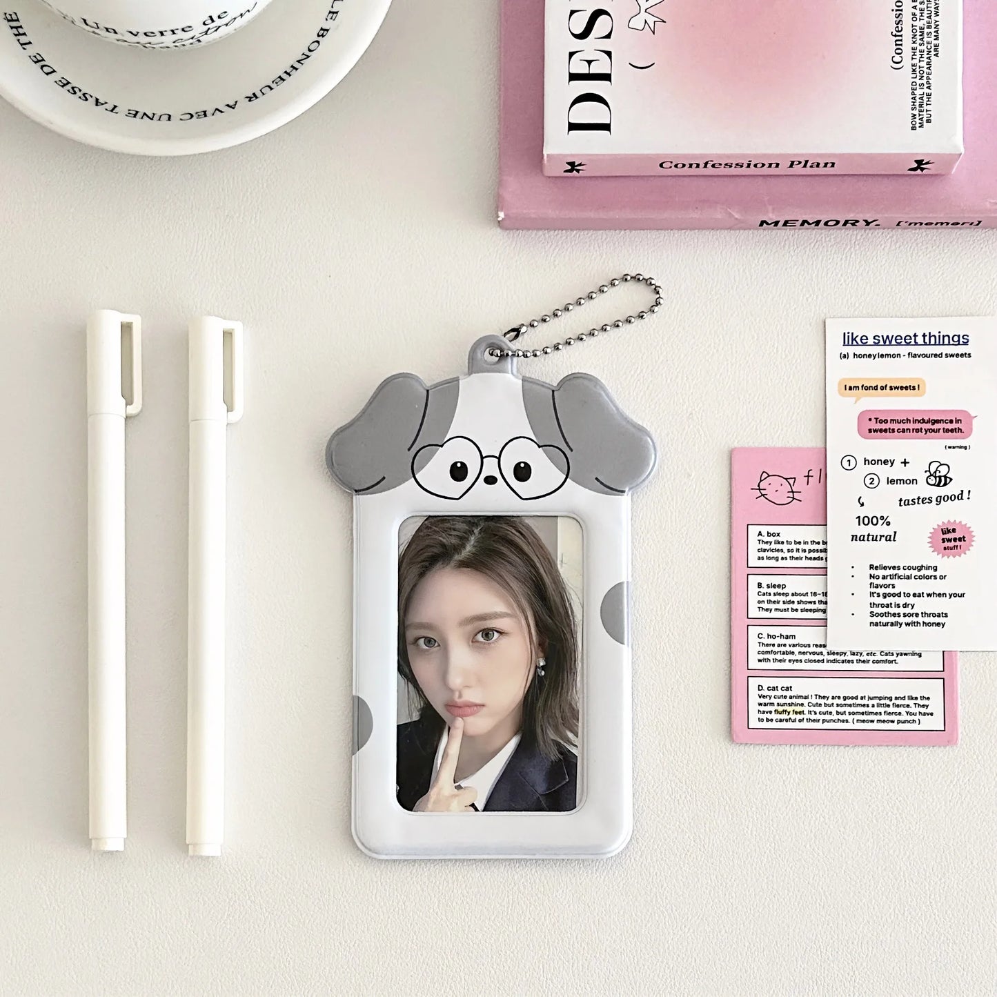 Ins Style Cartoon Puppy Photocard Holder with Keychains Cute 3inch Cards Protect Sleeves for Students