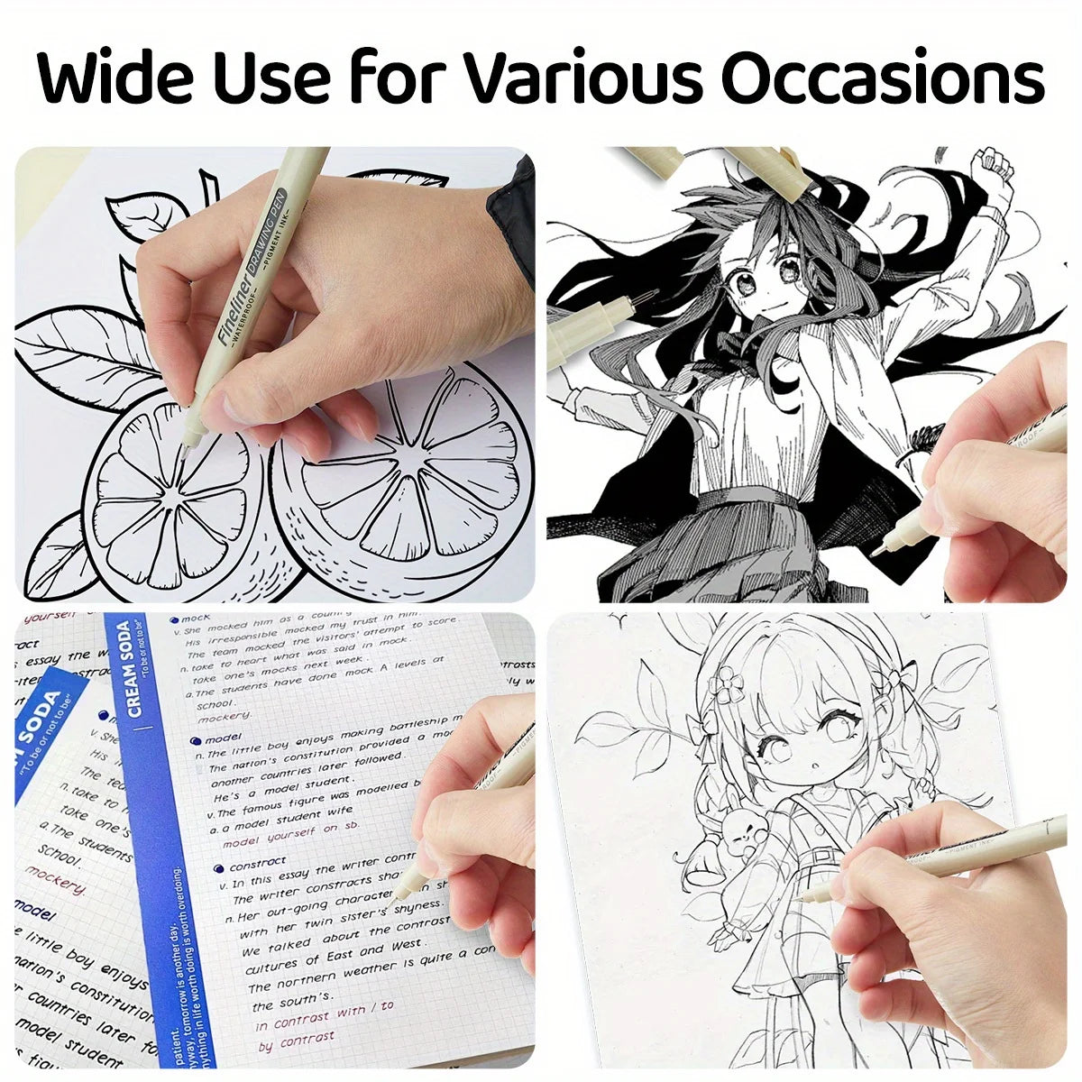 1pcs Black Fineliner Micron Pen 005-3.0mm Waterproof Pigment Ink for Manga Sketching Technical Drawing