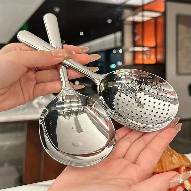 Heavy-Duty Home Kitchen Ladle - Stainless Steel Serving Spoon with Drain Hole,Heat-Resistant Handle -Multipurpose Scoop