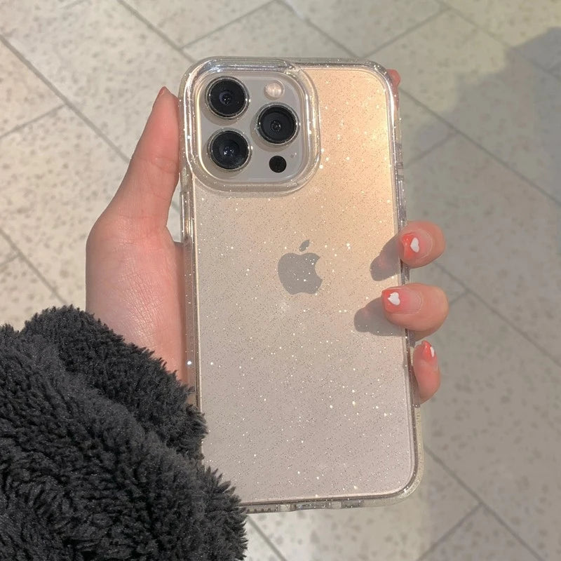 Luxury Bling Glitter Clear Phone Case for iPhone 16 15 14 13 12 11 Pro Max Plus Mini Silicone Soft Transparent Bumper Cover