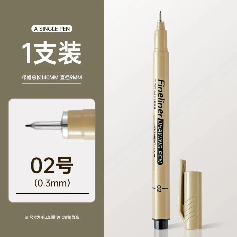 1pcs Black Fineliner Micron Pen 005-3.0mm Waterproof Pigment Ink for Manga Sketching Technical Drawing
