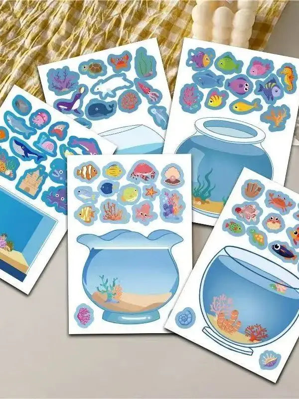 8PCS Lucky Fish Tank Puzzle Sticker Handmade DIY Notebook Desktop Creative Decoration Waterproof