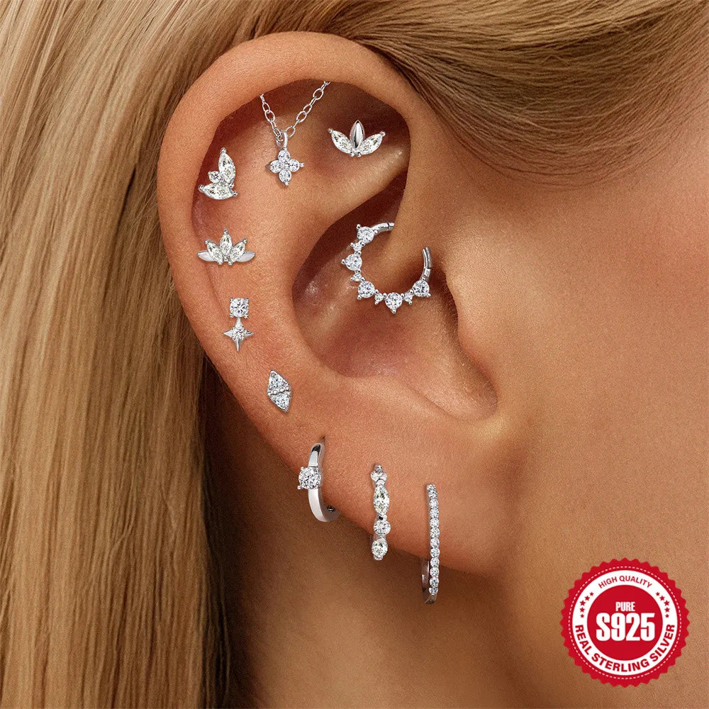 CANNER 1PC Moissanite Spherical Vertical Eight-pointed Star Piercing Earrings 925 Sterling Silver Jewelry Valentine's Day Gift