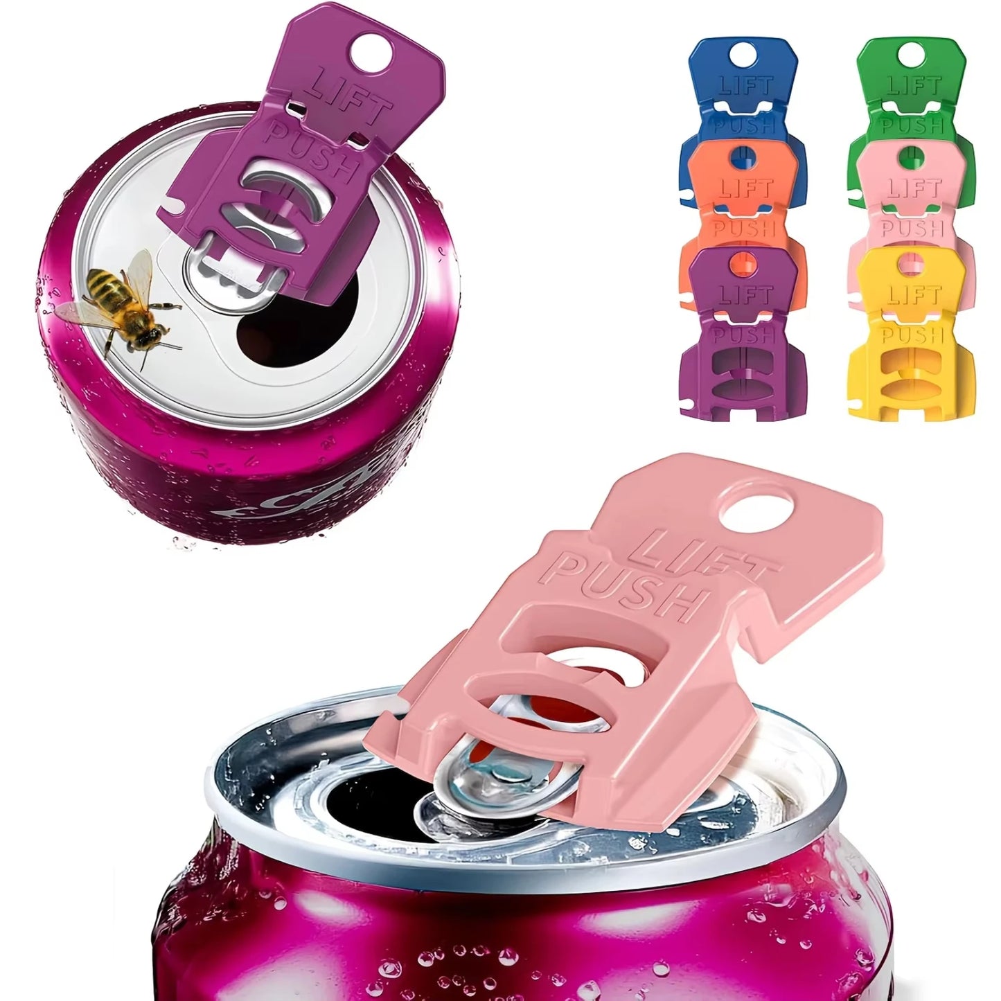 6/12/18pcs Color Beverage Can Opener With Protective Cover Plastic Tab Can Openers Reusable Easy Can Opener Kitchen Tool
