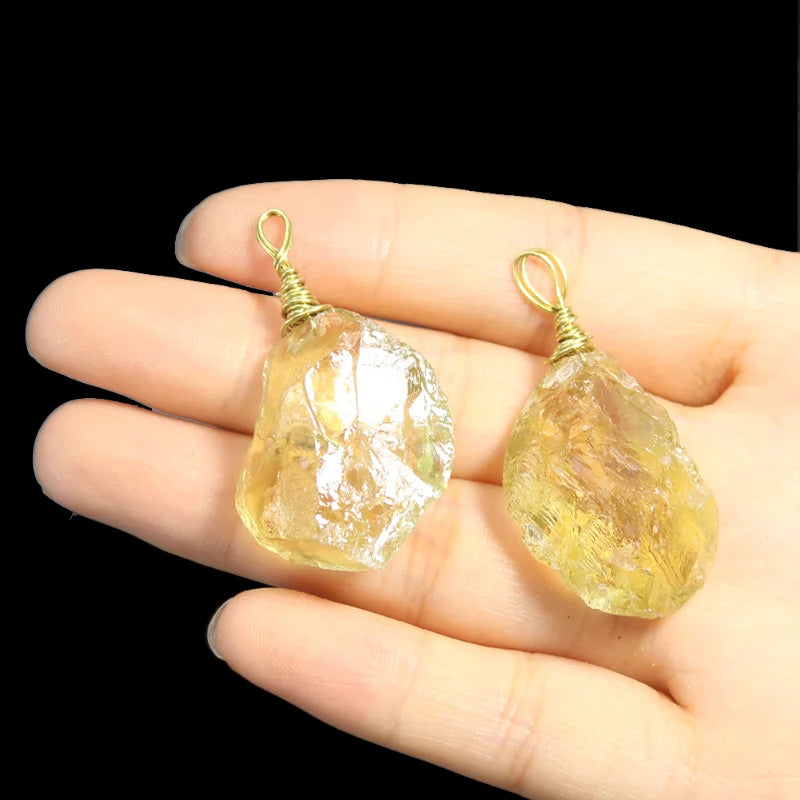 Irregular Real Citrine Crystal Quartz Drusy Raw Ore Metal Trim Necklace Pendant Energy Reiki Yoga Chakra Healing Charms Jewelry