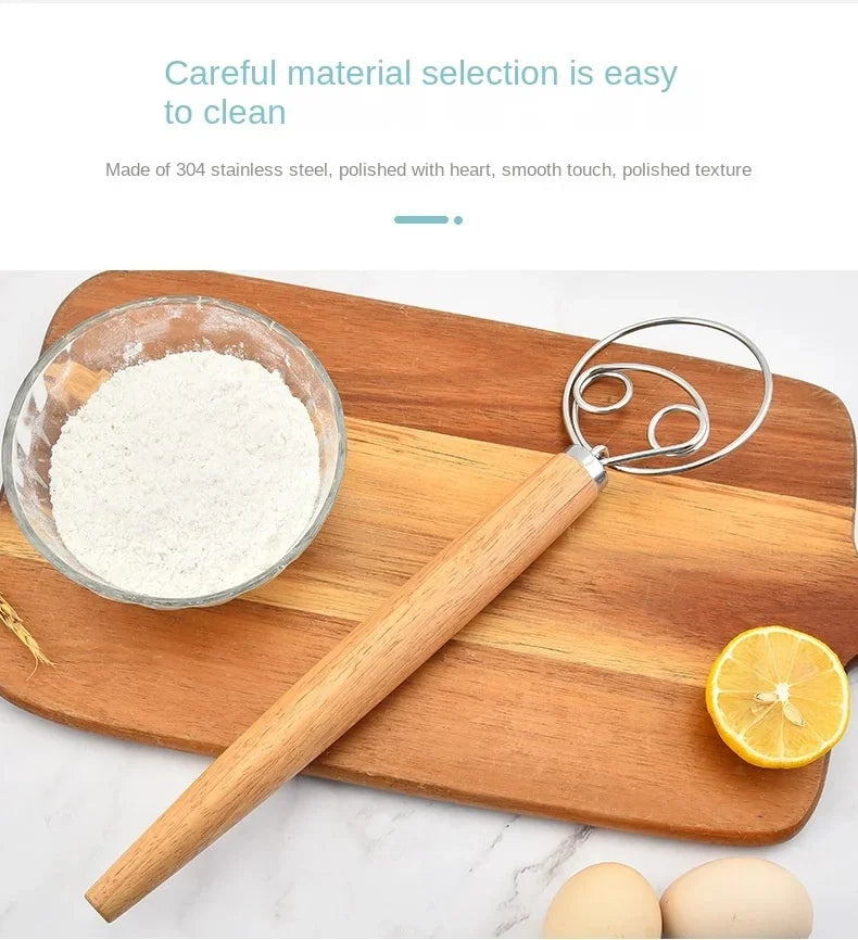 Danish Dough Whisk Stainless Steel Bread Mixer Wooden Handle Hand Blender Egg Beater DIY Baking Tools for Cake Pizza Pas