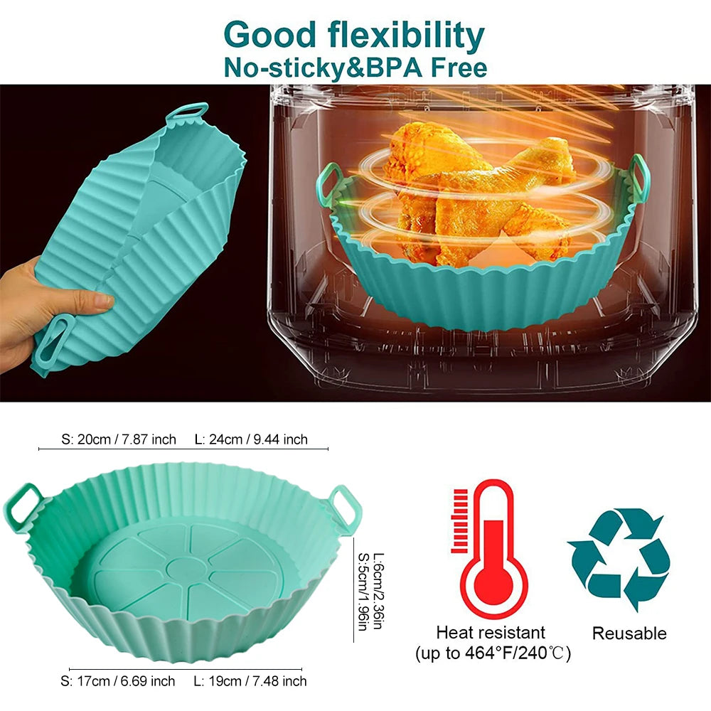 Silicone Air Fryer Liners Pot,Airfryer Basket Cooking Gadgets ,Reusable Baking Tray Non-stick Pizza Pan Oven Kitchen Accessories