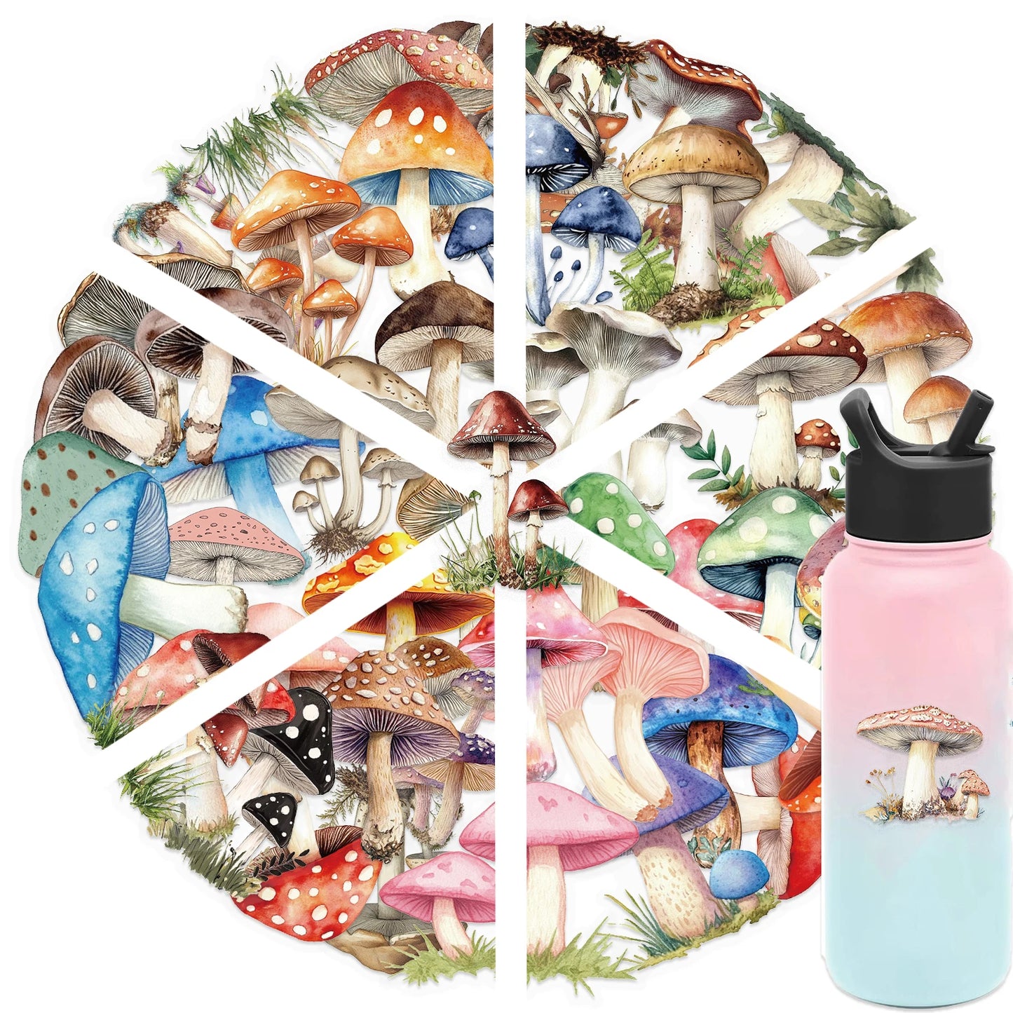 50pcs Mushroom Stickers Cartoon Pattern Waterproof PET Decals Scrapbooking Phone Luggage Skateboard Graffiti Decals