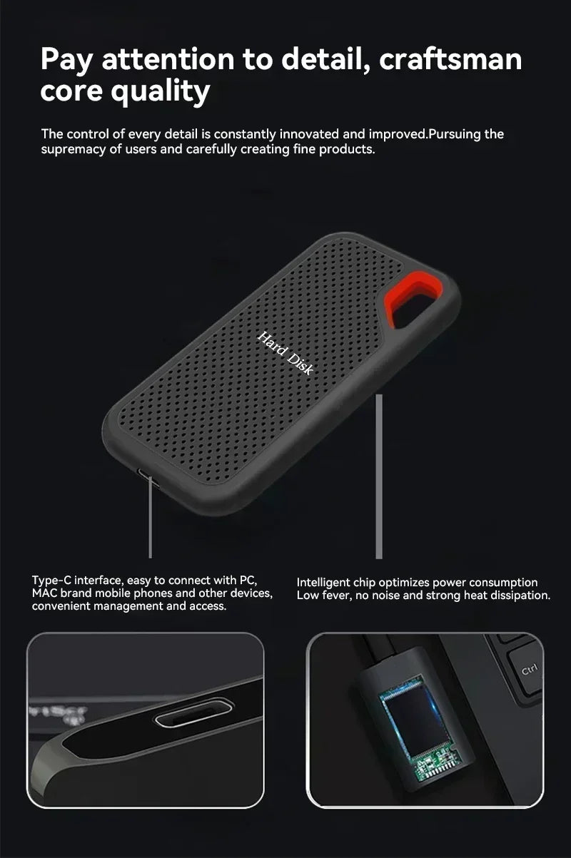 External Hard Drive 1TB Portable SSD High-speed Solid State Drive 128TB Large Capacity Hard Disk Storage Device for Laptops/Mac