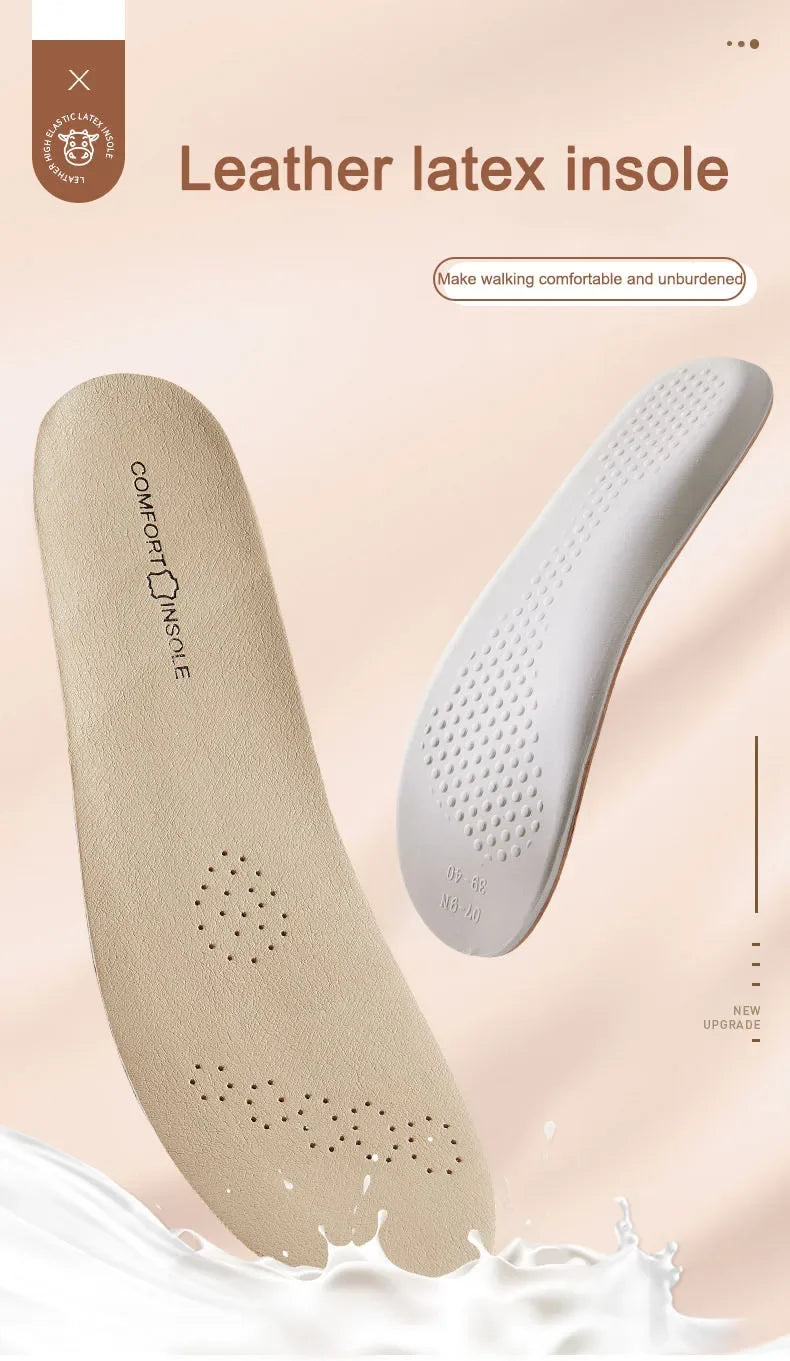 Leather Latex Sports Insole Cowhide Arch Support Shoe Pads Shock Absorbing Plantar Fasciitis Inserts for Shoes