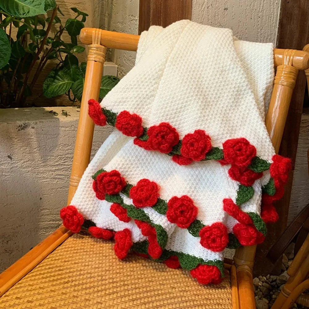 Creative Crochet Rose Bouquet Blanket Fashion Finished Rose Nap Blanket Soft Flower Hugging Blanket Valentine's Day Blanket