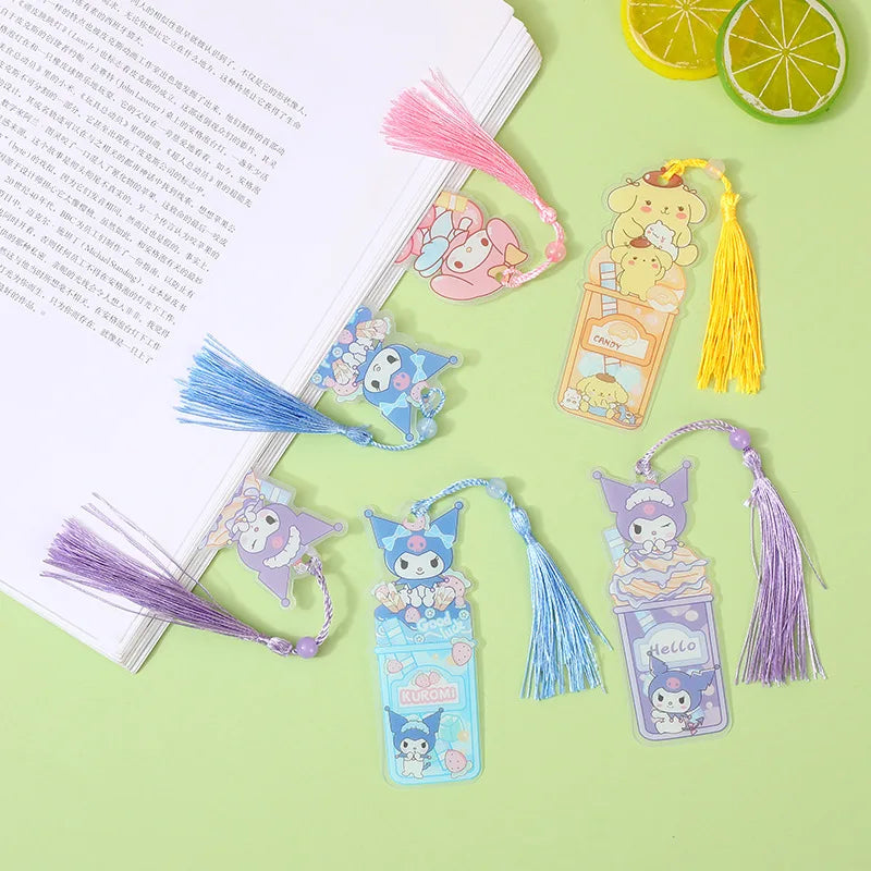 16pcs/lot Sanrio Kuromi Bookmark Creative Melody Tassels Book Mark For Books School Office Supplies Cartoon Stationery Gift