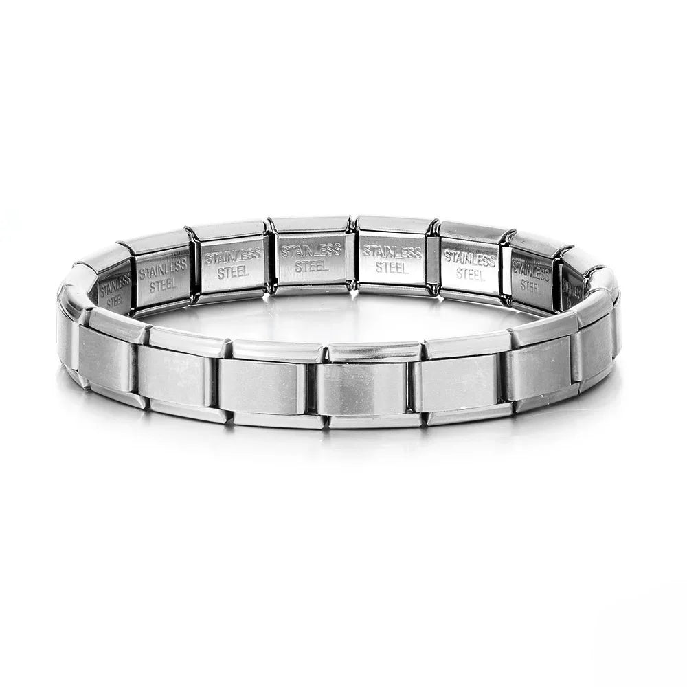 2025 Trendy 9mm Width Italian Charm Link Elastic Bracelet Fashion Stainless Steel Bangle Chain on Hand Factory DIY Making