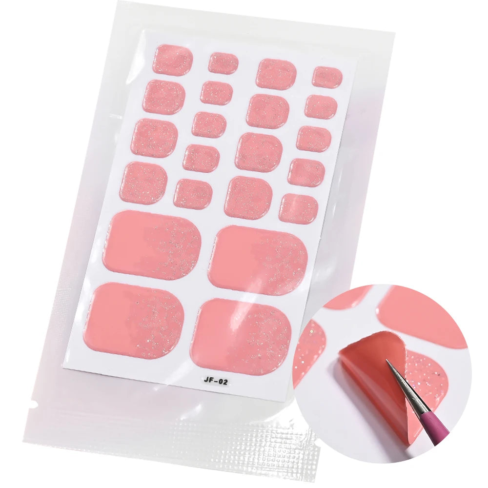 5Sheets/110Tips Summer Glitter Toe Nail Stickers Full Cover Nail Wraps Solid Color Adhesive Toenails Decals for Women DIY Foot &