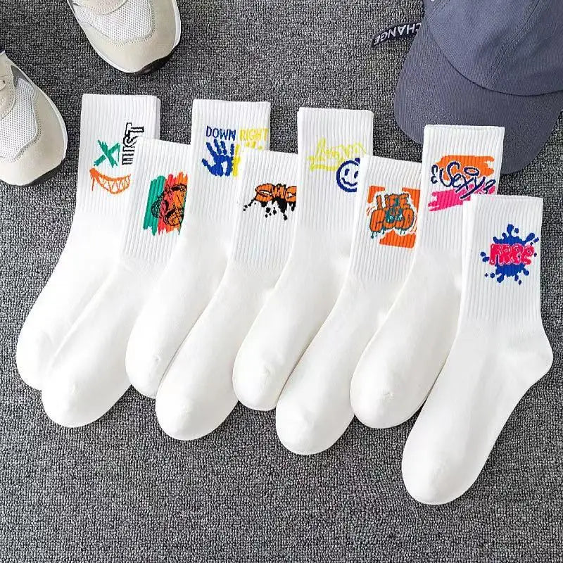 Couple long socks, sports cotton socks, ins student basketball socks, breathable and odor-resistant, black and white men's mid-c
