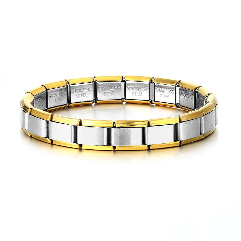 2025 Trendy 9mm Width Italian Charm Link Elastic Bracelet Fashion Stainless Steel Bangle Chain on Hand Factory DIY Making