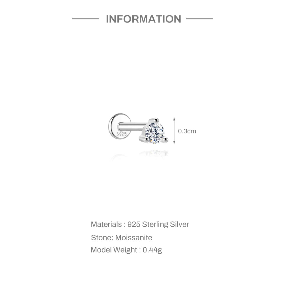 CANNER 1PC Moissanite Spherical Vertical Eight-pointed Star Piercing Earrings 925 Sterling Silver Jewelry Valentine's Day Gift