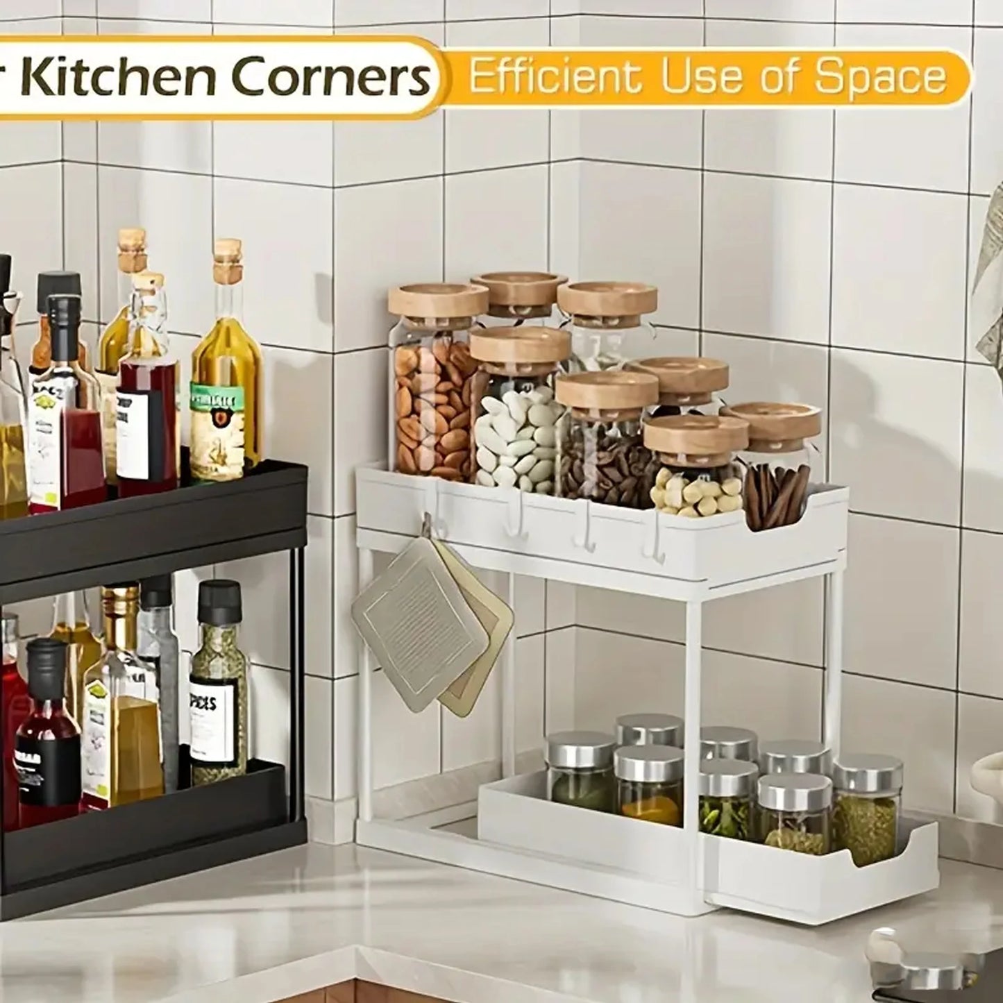 New 2 Tier Under Sink Organizer, Pull Out Sliding Rack, Multi-Function Shelf for Kitchen Bathroom,Space Saving Cabinet Organizer